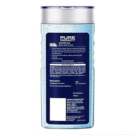 NIVEA MEN Pure Impact Purifying + Minerals Shower Gel. Body, Face & Hair. (250ml) - View 2 of 4