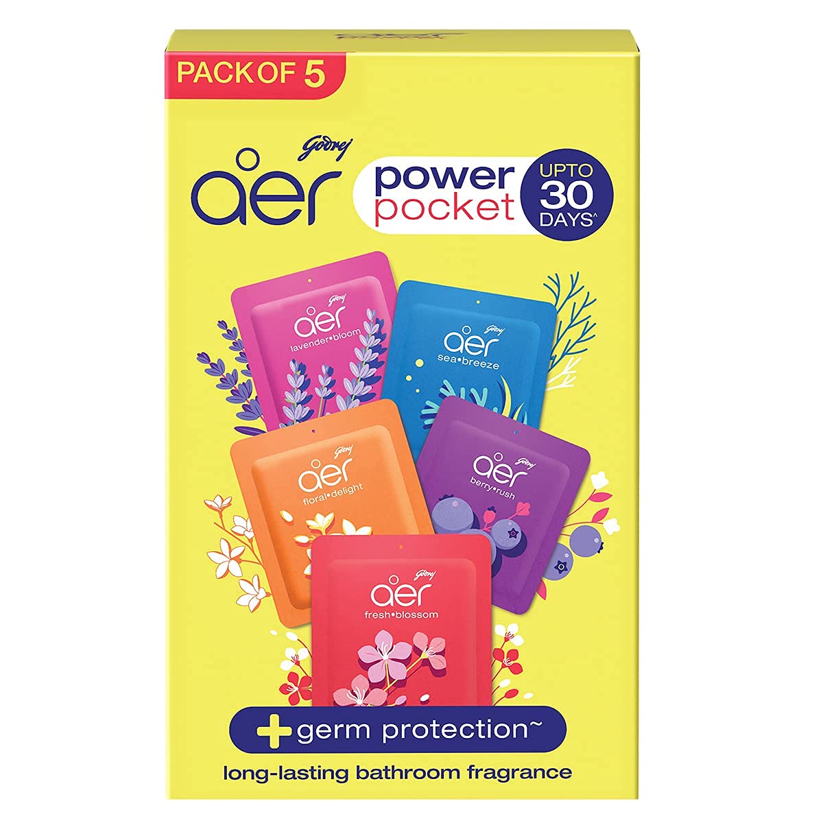 Godrej aer Power Pocket Bathroom Freshener – Assorted Pack of 5 (50g) | Lasts up to 30 days | Germ Protection - Shop at Colombo Mall