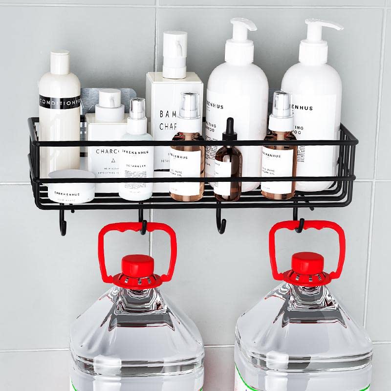 GREEMITO Bathroom Rack - Bathroom Shelves - Kitchen Storage – Multipurpose Rack And Shampoo Holder With 4 hook - Adhesive Shower Caddy Metal Shelf Without Drilling (Black) - View 2 of 2