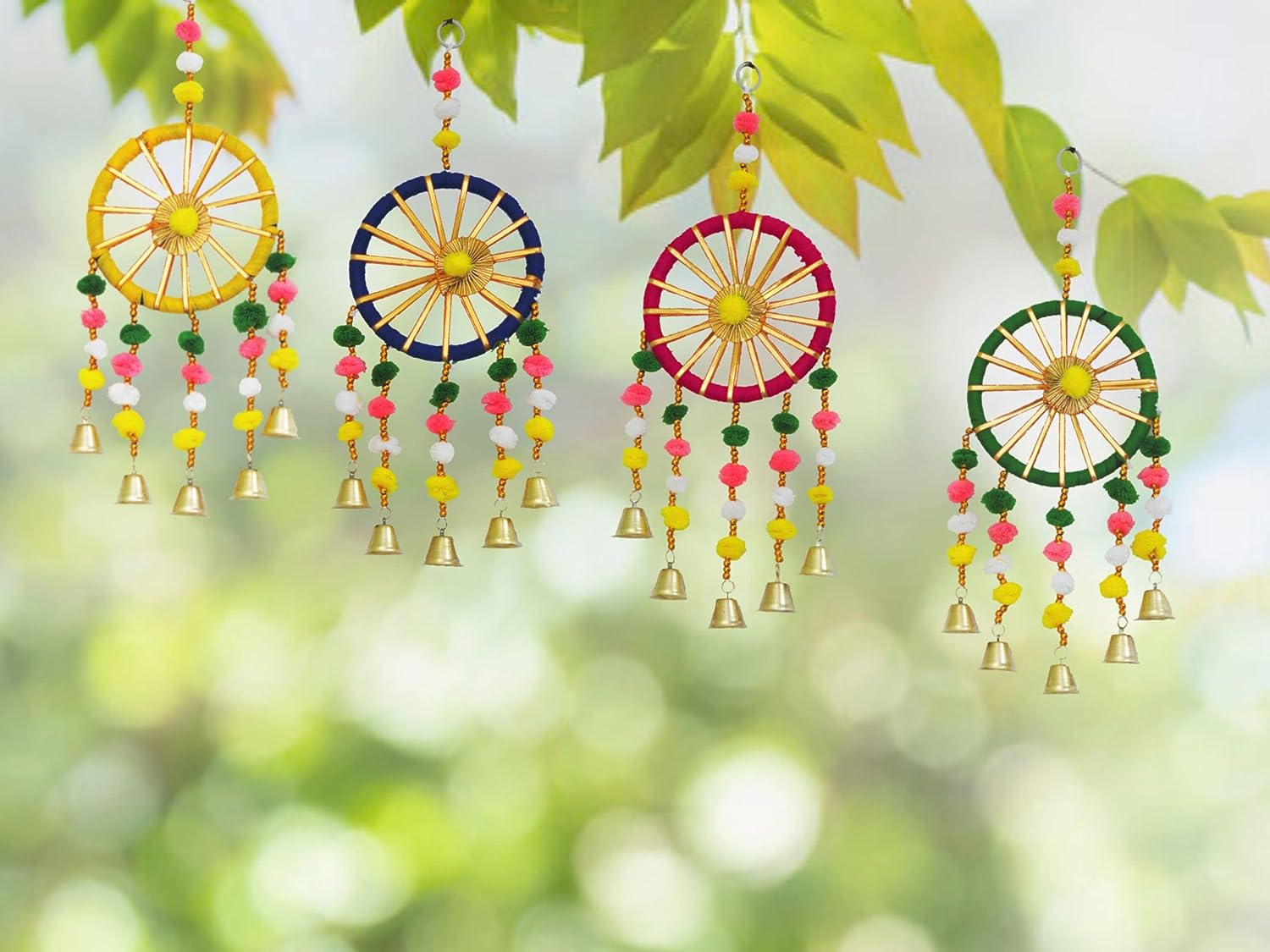 JH Gallery Handmade Colorful Wall Decor and Door Hangings for Home Decoration | Festive Decoration | Balcony, Room, Temple Decoration | Pooja Room Decoration | Decorative Hanging Items | Pack of 4 - Shop at Colombo Mall