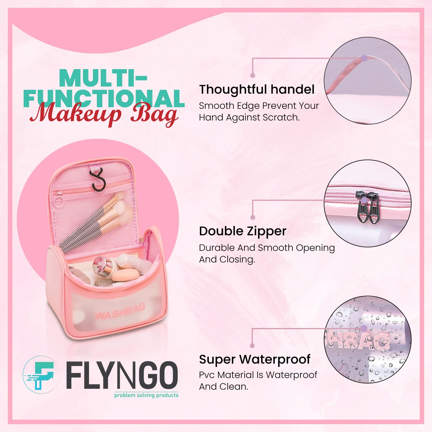 FLYNGO Medium-sized 16 Cms Cosmetic Pouch(M_Pink) - View 2 of 2