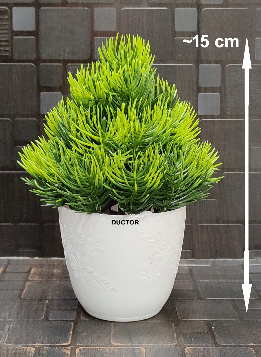 DUCTOR Unique Design Natural Looking Bonsai Artificial Small Green Plant with Pot Combo of 4. for Home, Office Decorate H~15cm (6 INCH) - View 4 of 4