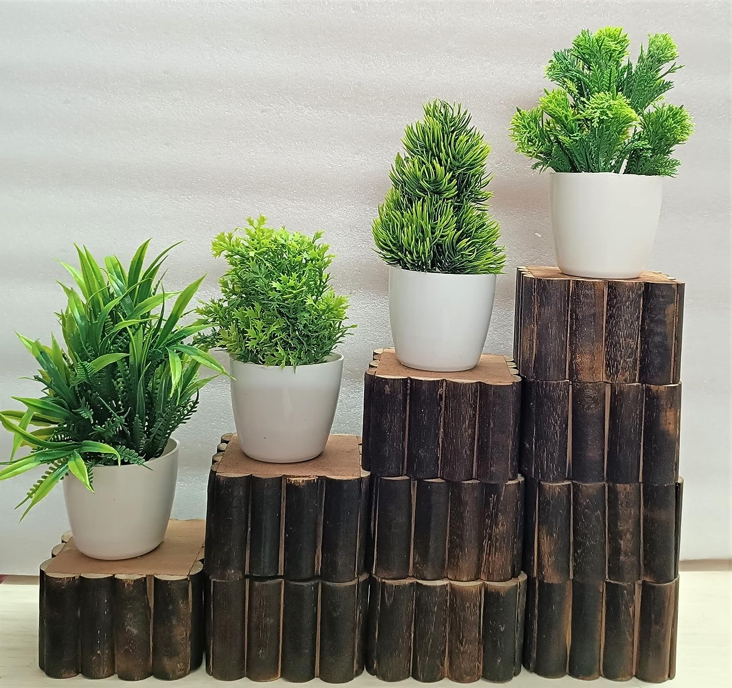 DUCTOR Bonsai Artificial Plant with Pot Combo Set of 4 All Green Different Unique Design for Home, Office, Shop, Balcony Garden Decoration (~14 Cm, Green) Bonsai Wild Artificial Small Plant with Pot - View 2 of 2