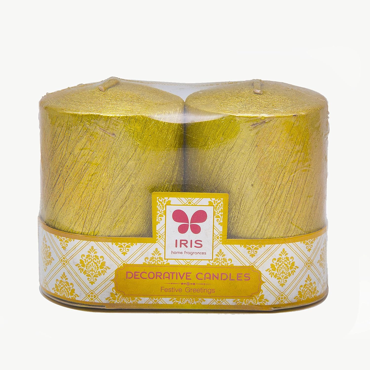 IRIS Gold Colour Wax Pillar Candle- Burn time: 18 hr Each. Each Candle: Diameter - 2.4" and Height - 3.5" - Shop at Colombo Mall