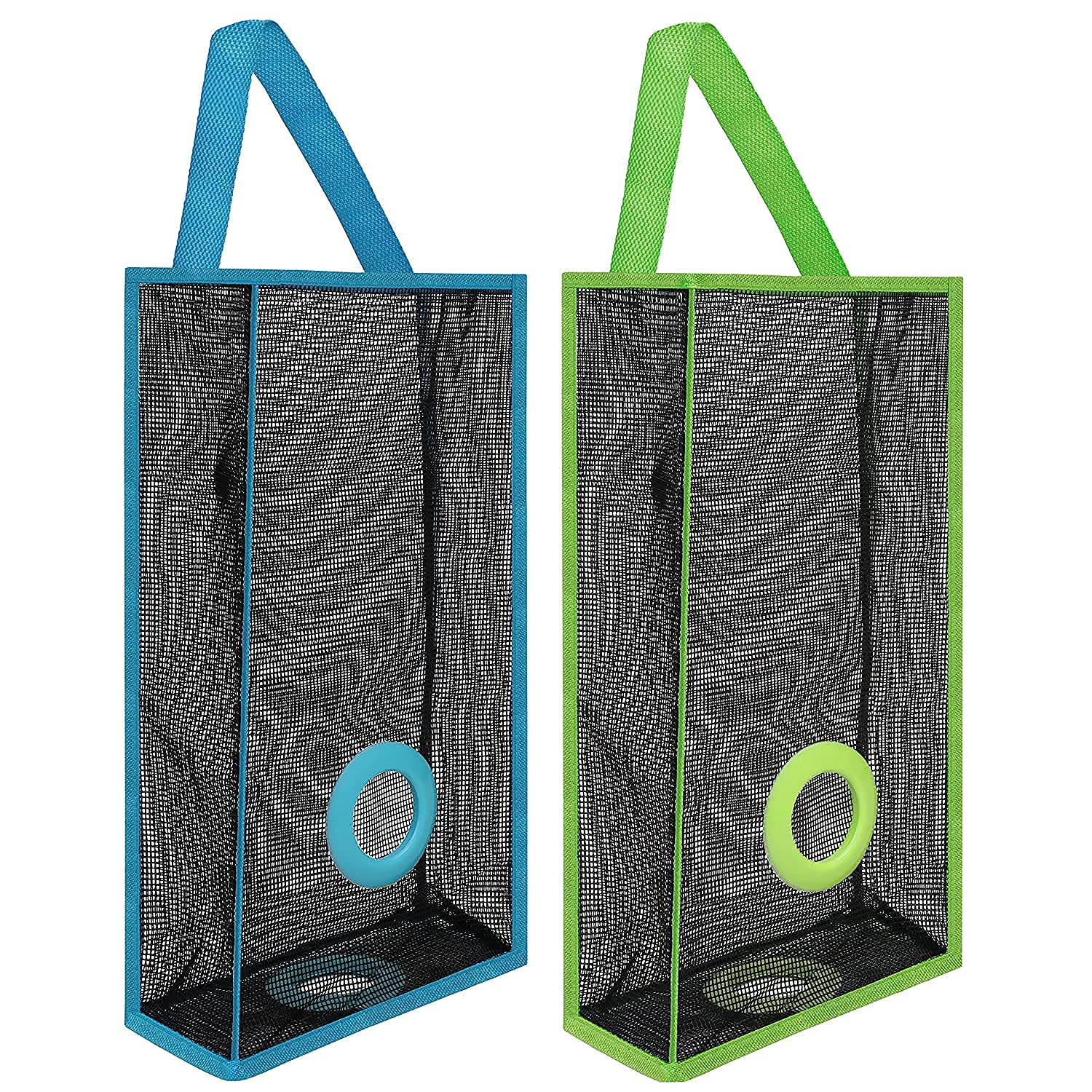 Zobano Mesh Reusable Net Hanging Breathable Garbage Grocery Shopping Cloth Bag Storage Dispenser Holder Pouch- Trash Bag Organizer for Kitchen Home - Pack of 2-19.5 x 37 x 9.5 cm, Polypropylene