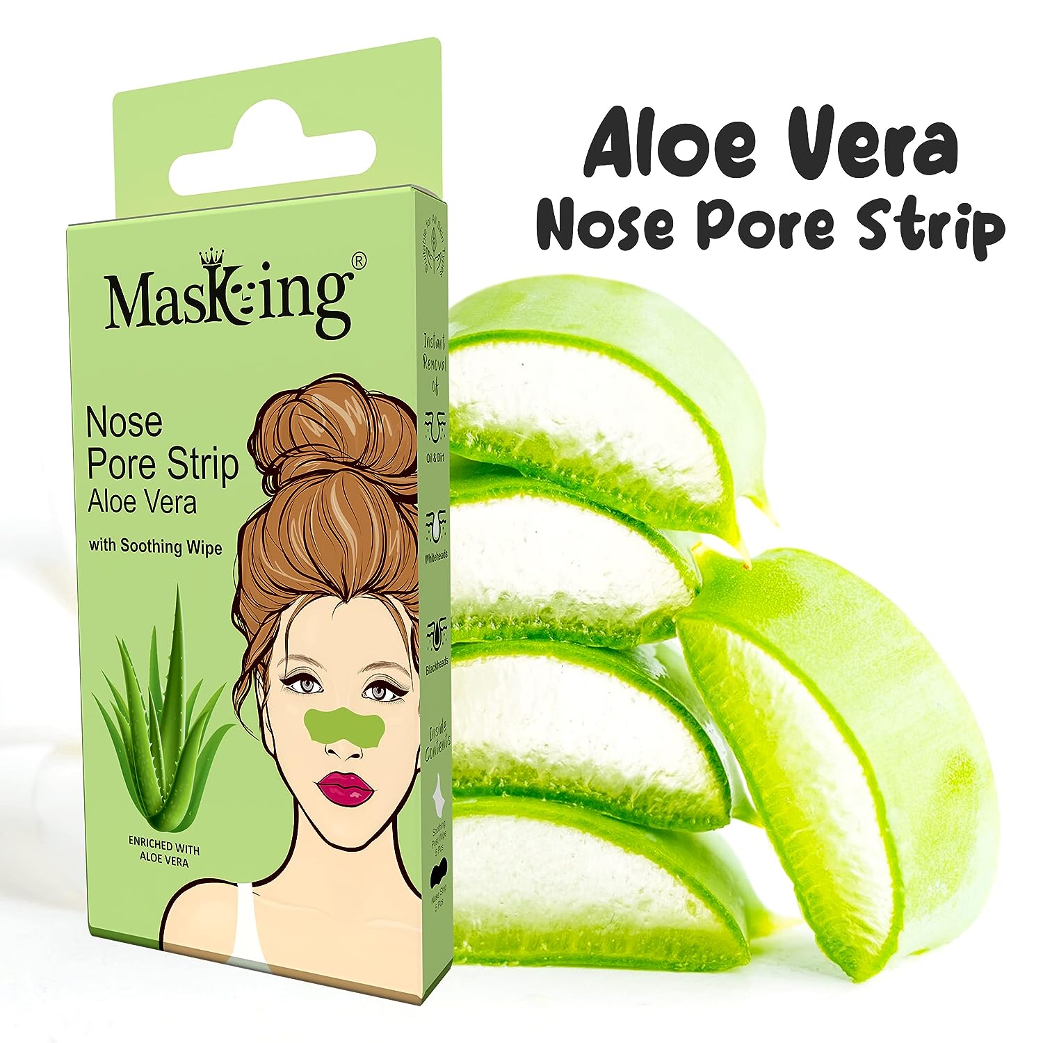 Masking Aloe Vera Deep Cleansing Nose Pore Strips, Nose Strips for Blackhead whitehead Removal with Soothing Wipes Pack 02 (10 Strips) - Shop at Colombo Mall