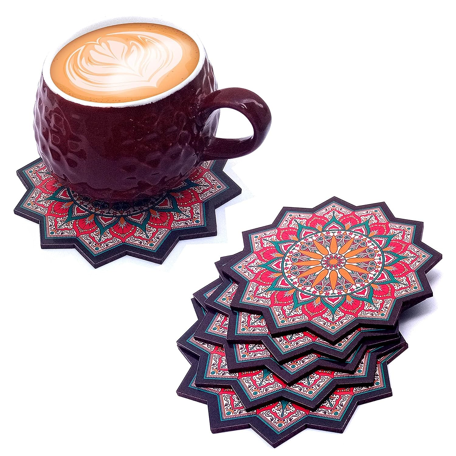 RAG28 Designer Pine Wood Mandala Printed Coasters for Cups Set of 6-C2