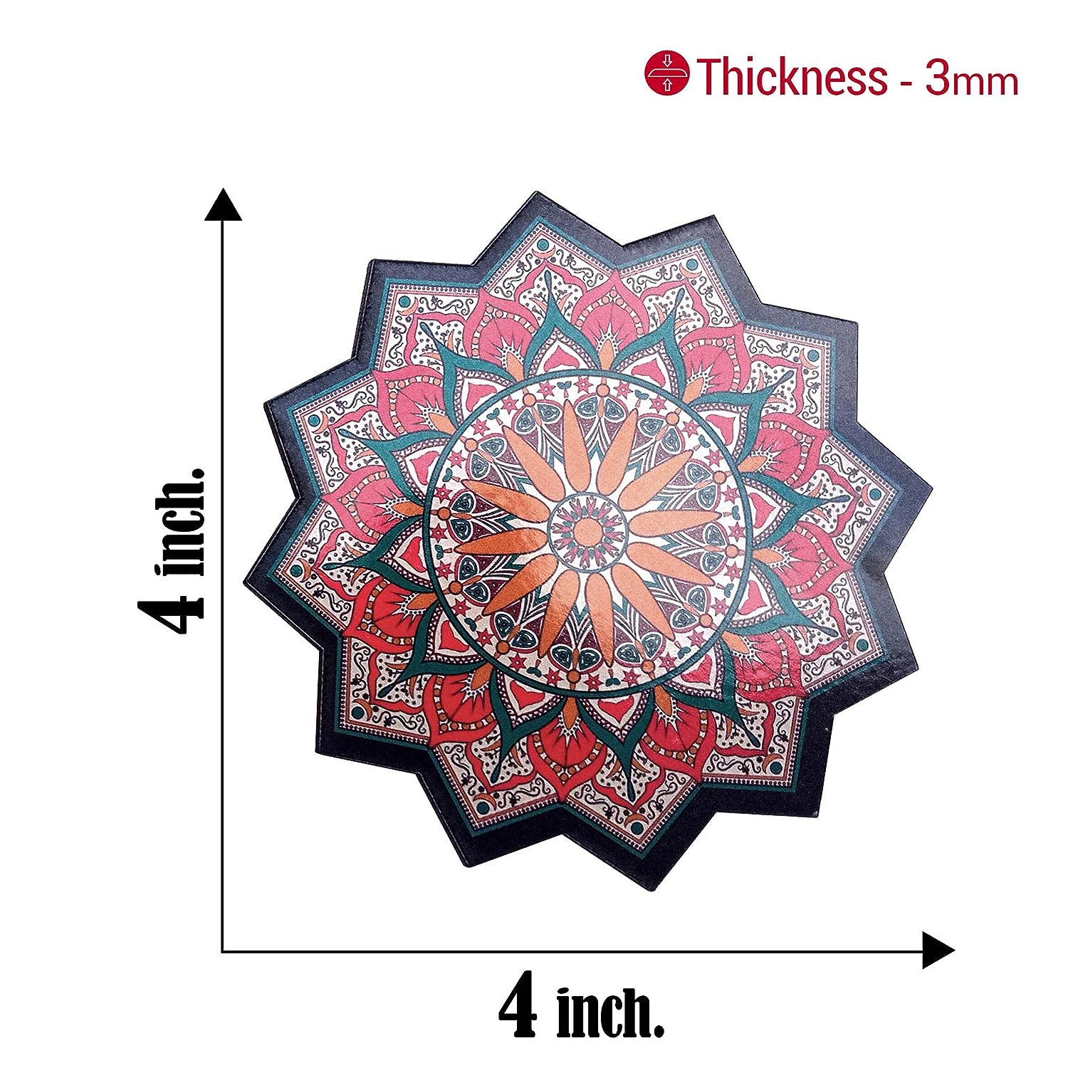 RAG28 Designer Pine Wood Mandala Printed Coasters for Cups Set of 6-C2 - Image 3