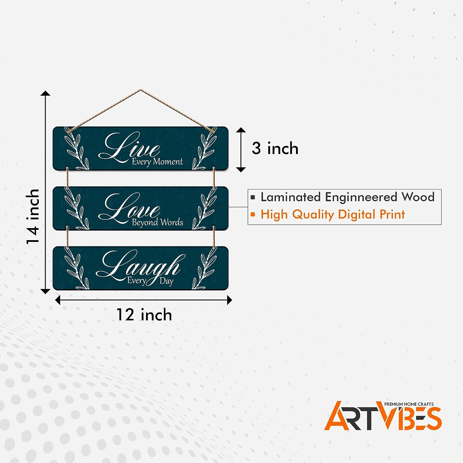 Artvibes Live Love Laugh Wooden Hanger for Home Decor | Office | Living Room | Gifts | Bedroom | Quotes Decorative Items | Wall Hangings for Decoration | Artworks (WH_5306N) - View 2 of 2