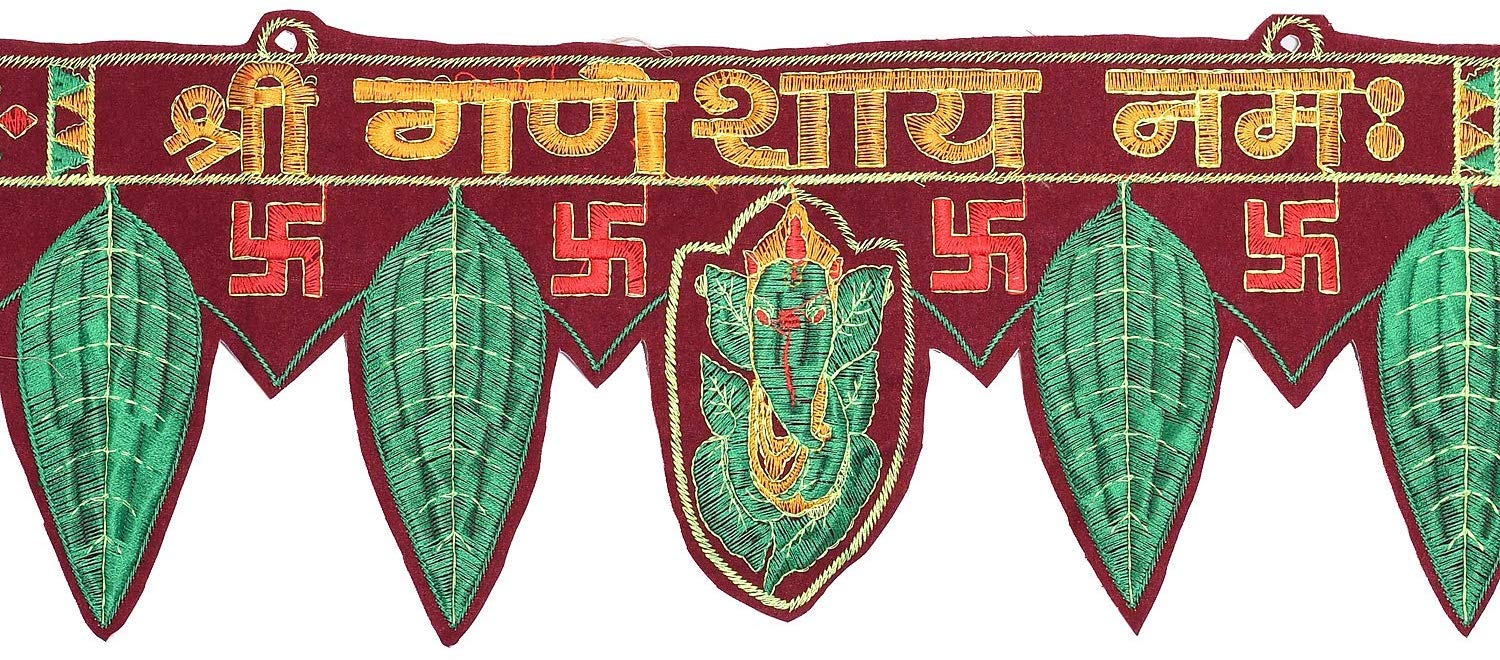 Collectible India Cotton Bandarwal Toran for Door Diwali Pooja Mandir Decoration Items- Ganesha Leaf Wall Hanging Ganeshaya Namah Shubh Labh - View 2 of 2