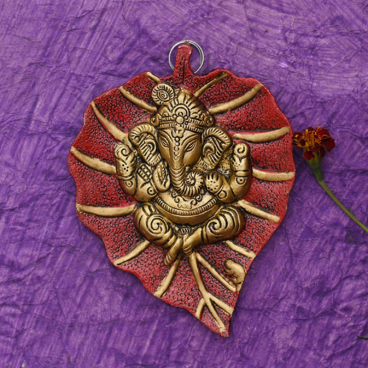 Craftam Metal Lord Ganesha on Leaf Decorative Wall Hanging Showpiece Figurine (Red) - Shop at Colombo Mall