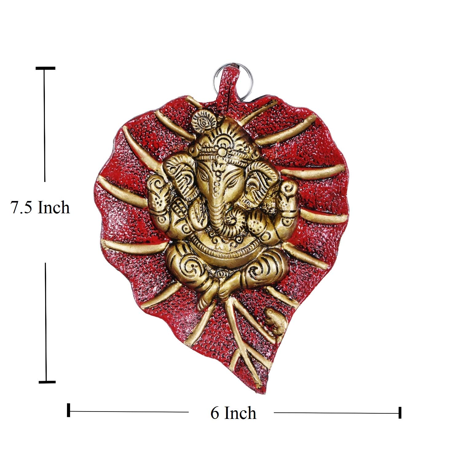 Craftam Metal Lord Ganesha on Leaf Decorative Wall Hanging Showpiece Figurine (Red) - View 2 of 2