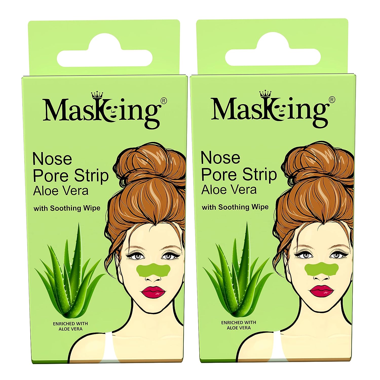 Masking Aloe Vera Deep Cleansing Nose Pore Strips, Nose Strips for Blackhead whitehead Removal with Soothing Wipes Pack 02 (10 Strips) - View 2 of 2