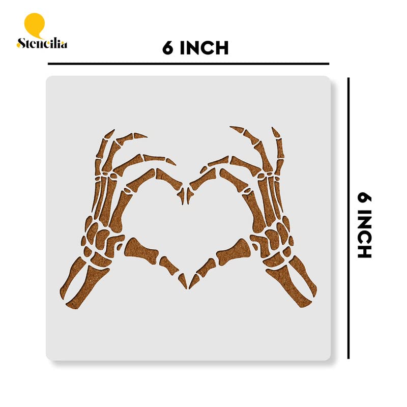 Stencilia Skeleton Hands Love Stencil for Craft Painting, Scrapbooking | Small Size 6x6 inch Reusable Stencils for Painting on Wall, Fabric, Wood, and DIY Art Projects - View 3 of 4