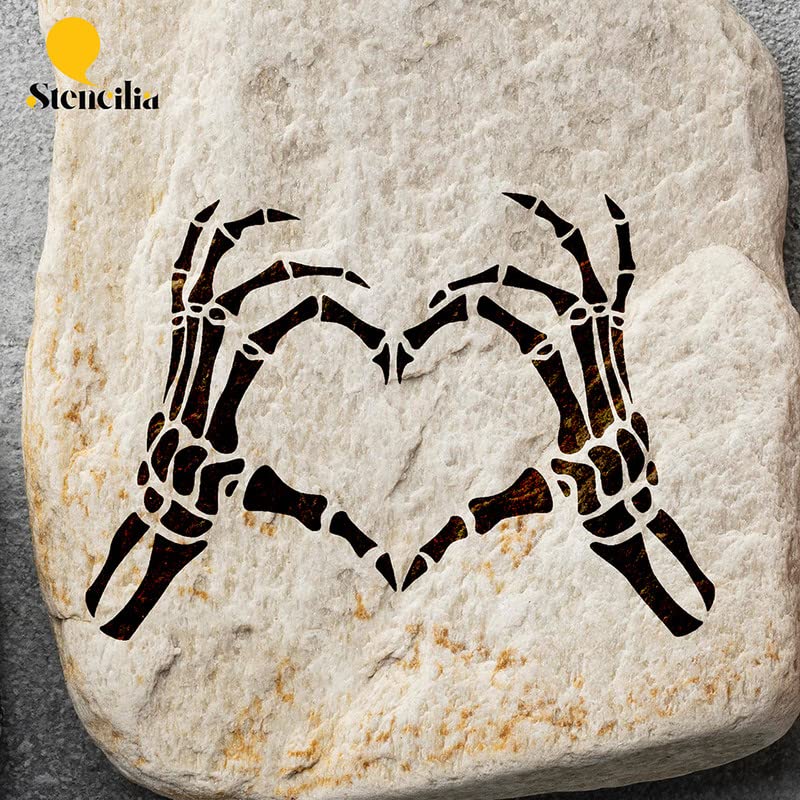 Stencilia Skeleton Hands Love Stencil for Craft Painting, Scrapbooking | Small Size 6x6 inch Reusable Stencils for Painting on Wall, Fabric, Wood, and DIY Art Projects - View 4 of 4