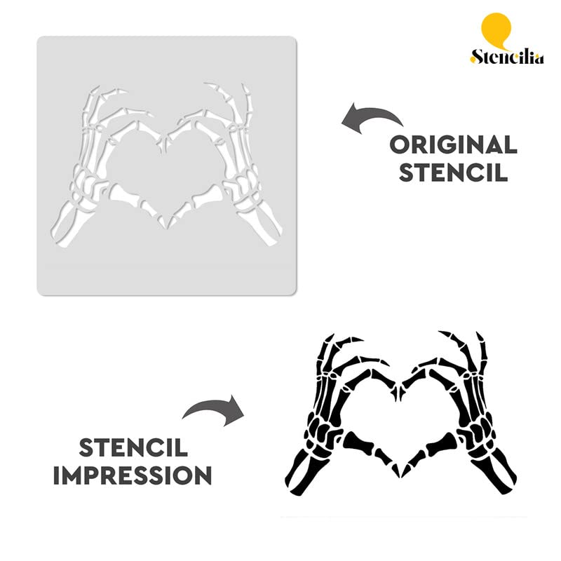 Stencilia Skeleton Hands Love Stencil for Craft Painting, Scrapbooking | Small Size 6x6 inch Reusable Stencils for Painting on Wall, Fabric, Wood, and DIY Art Projects - View 2 of 4