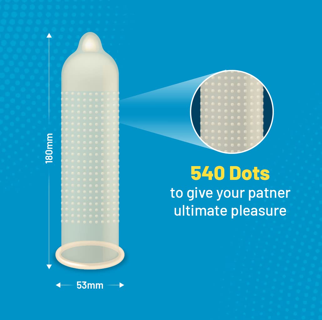 ForMen JOYMAX Dotted & Lubricated Condoms for Men | 540 Big Dots, 100% Electronically Tested for Durability | 10 Disposable Pouches | Strawberry Flavour - 10 Count - View 2 of 3