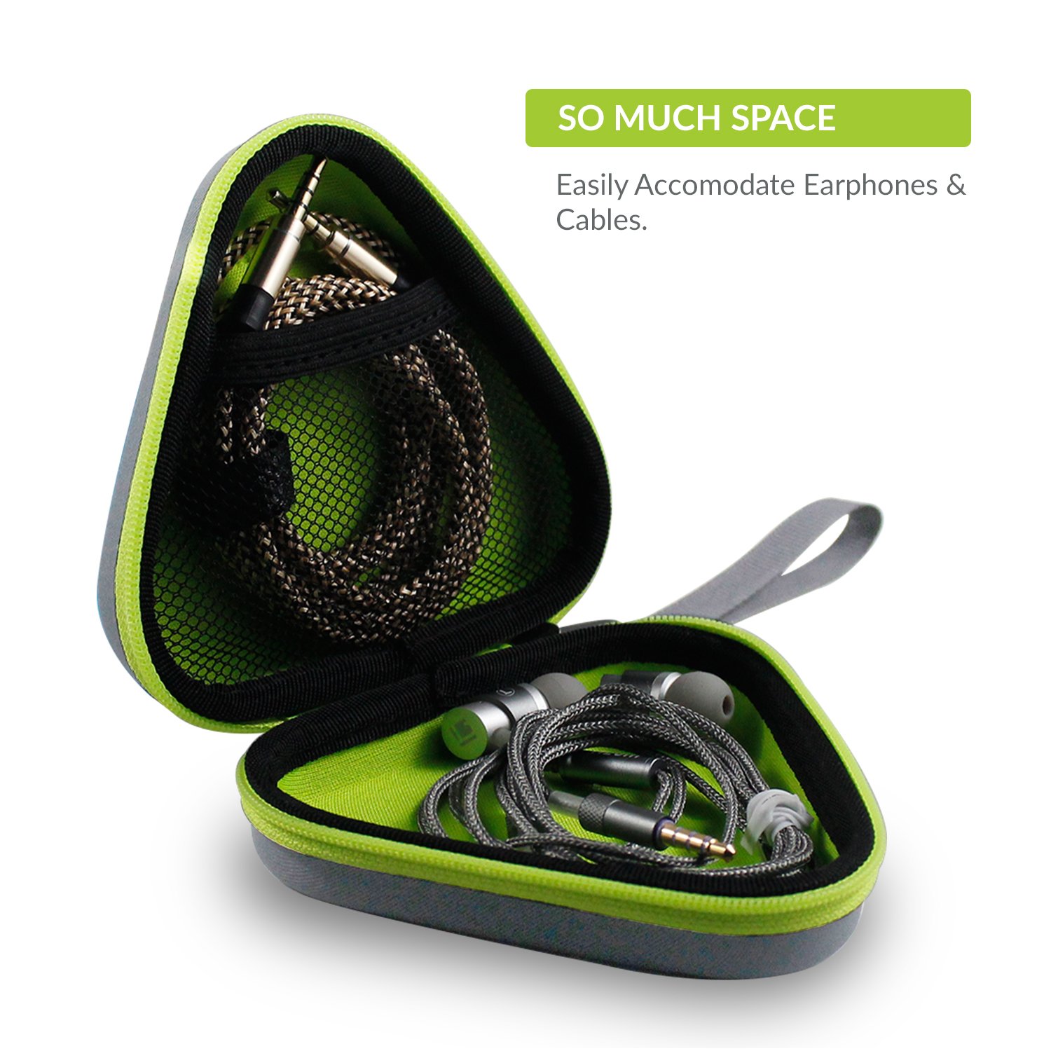 Tizum Earphone Carrying Case with Handle - Multi Purpose, Mesh Pocket Storage, Travel Organizer for Earphones, Pen Drives, Memory Card, Cables | Shock-Proof Ballistic Nylon, Soft Lining | Grey - View 2 of 3