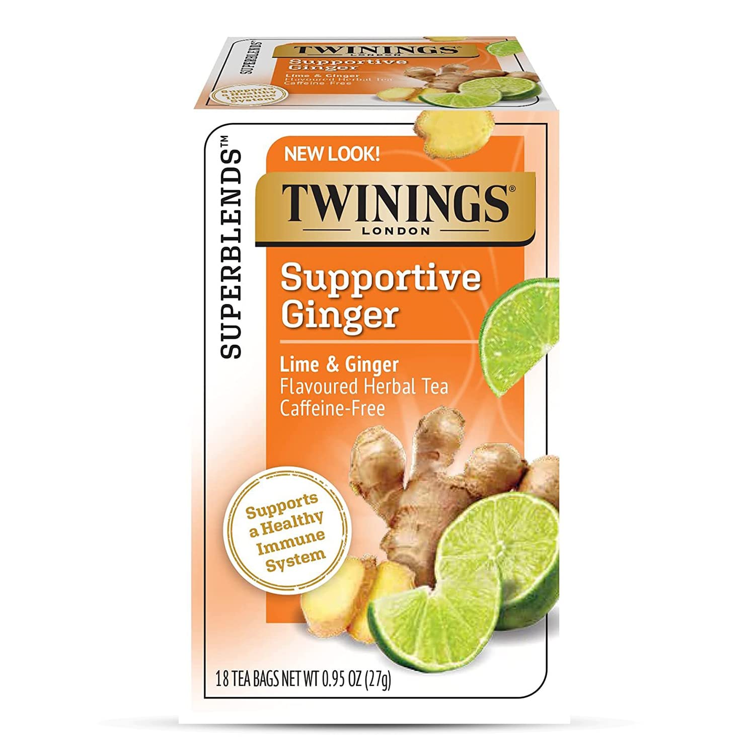 Twinings Superblends Supportive Ginger Lime &amp; Ginger Flavoured Herbal Tea, Caffeine-Free, Supports Healthy Immune System, 18 Tea Bags - Related product