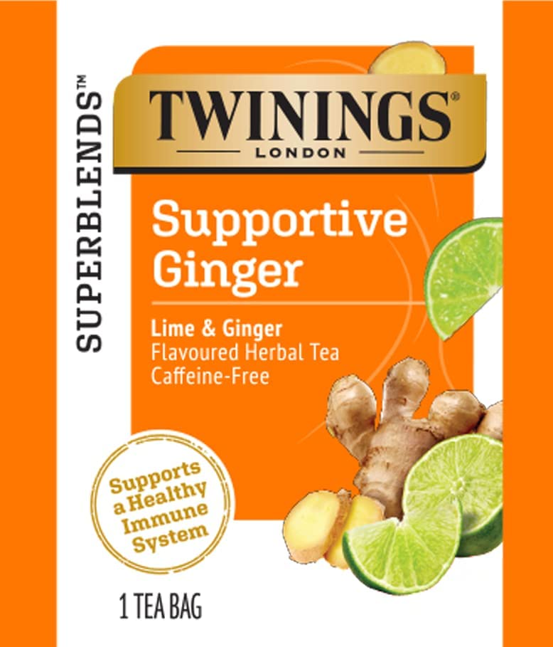 Twinings Superblends Supportive Ginger Lime &amp; Ginger Flavoured Herbal Tea, Caffeine-Free, Supports Healthy Immune System, 18 Tea Bags - View 3 of 4