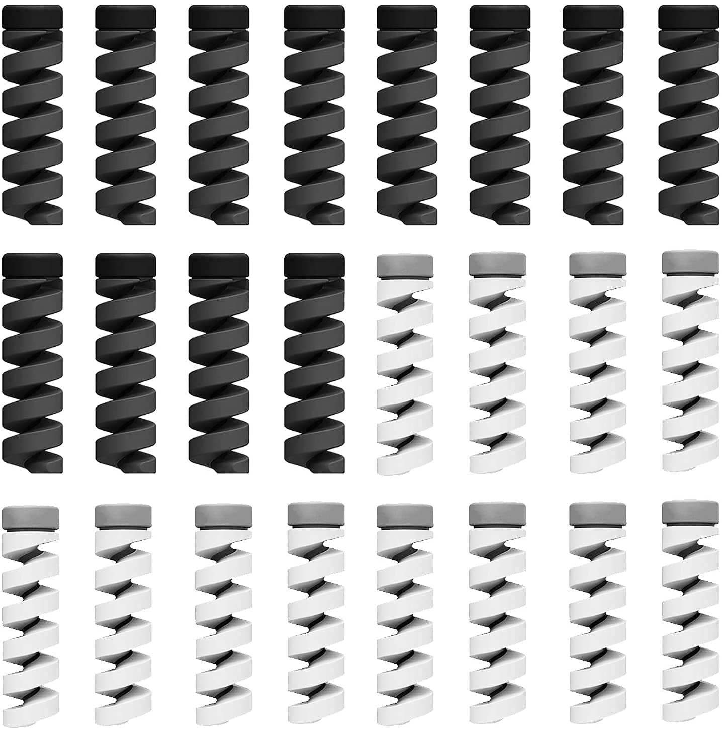 Inefable (24 Pcs) Multicoloured Protection Spiral Cable &amp; Wire Protectors Spring Wire for All Wired Accessories for USB Charger, Data Cable, Earphone, Elastic Cord Saver-(Black &amp; Grey-24Pcs) - Shop at Colombo Mall