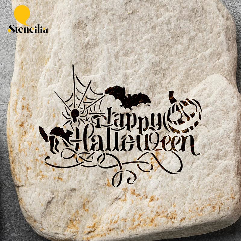 Stencilia Happy Halloween Pumpkin Stencil for Craft Painting, Scrapbooking | Small Size 6x6 inch Reusable Stencils for Painting on Wall, Fabric, Wood, and DIY Art Projects - View 3 of 4