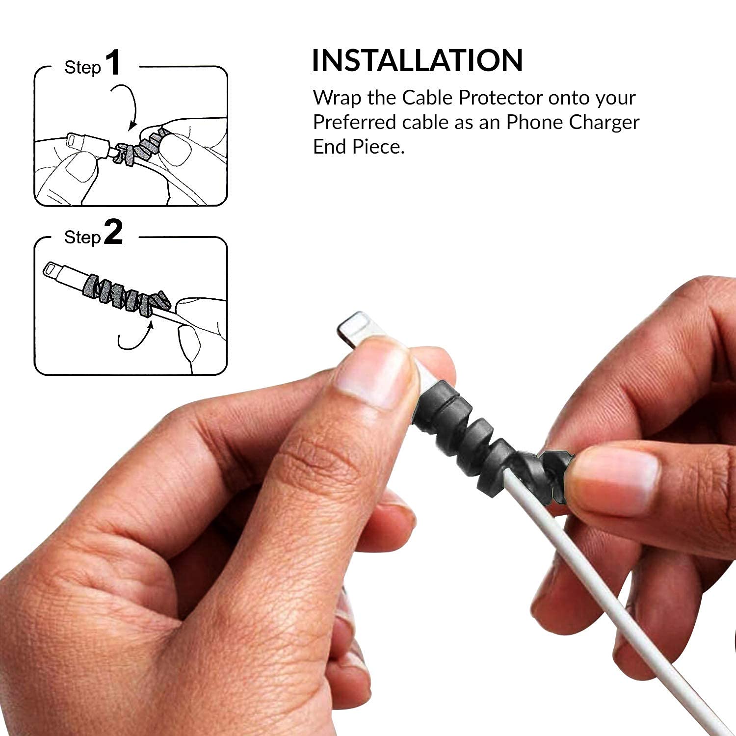 Inefable (24 Pcs) Multicoloured Protection Spiral Cable &amp; Wire Protectors Spring Wire for All Wired Accessories for USB Charger, Data Cable, Earphone, Elastic Cord Saver-(Black &amp; Grey-24Pcs) - View 3 of 4