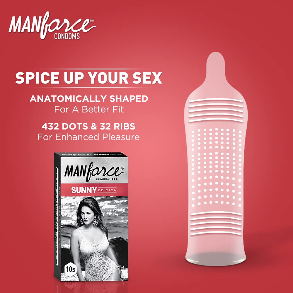 Manforce Sunny Edition Premium Flavoured Condoms for Men| 3-in-1 Ribbed, Dotted, & Anatomically Shaped for Intense Pleasure| India’s No. 1* Condom Brand| Lubricated Latex Condoms| Pack of 10 - View 2 of 3