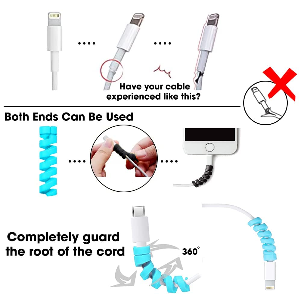 Inefable (24 Pcs) Multicoloured Protection Spiral Cable &amp; Wire Protectors Spring Wire for All Wired Accessories for USB Charger, Data Cable, Earphone, Elastic Cord Saver-(Black &amp; Grey-24Pcs) - View 4 of 4