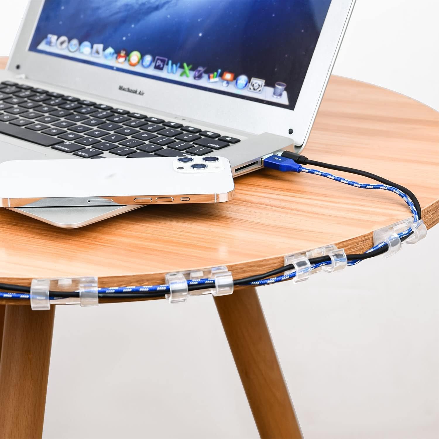 50 Pcs Self Adhesive Cable Management Clips, SOULWIT Cable Organizers Sticky Wire Clips Cord Holder for TV PC Laptop Ethernet Cable Desktop Home Office (Large,Transparent) - View 2 of 2