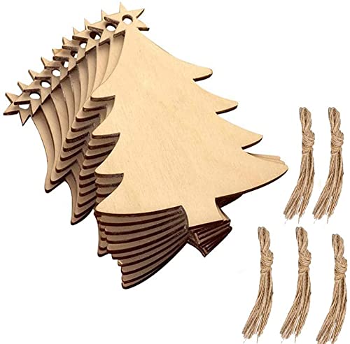 SIGNOOGLE 50pcs Wooden Christmas Ornaments Natural Wood Slices Unfinished Wooden Crafts to Paint Christmas Tree Hanging Ornaments Wood Cutouts Christmas DIY Crafts Pack of 50 - View 2 of 4