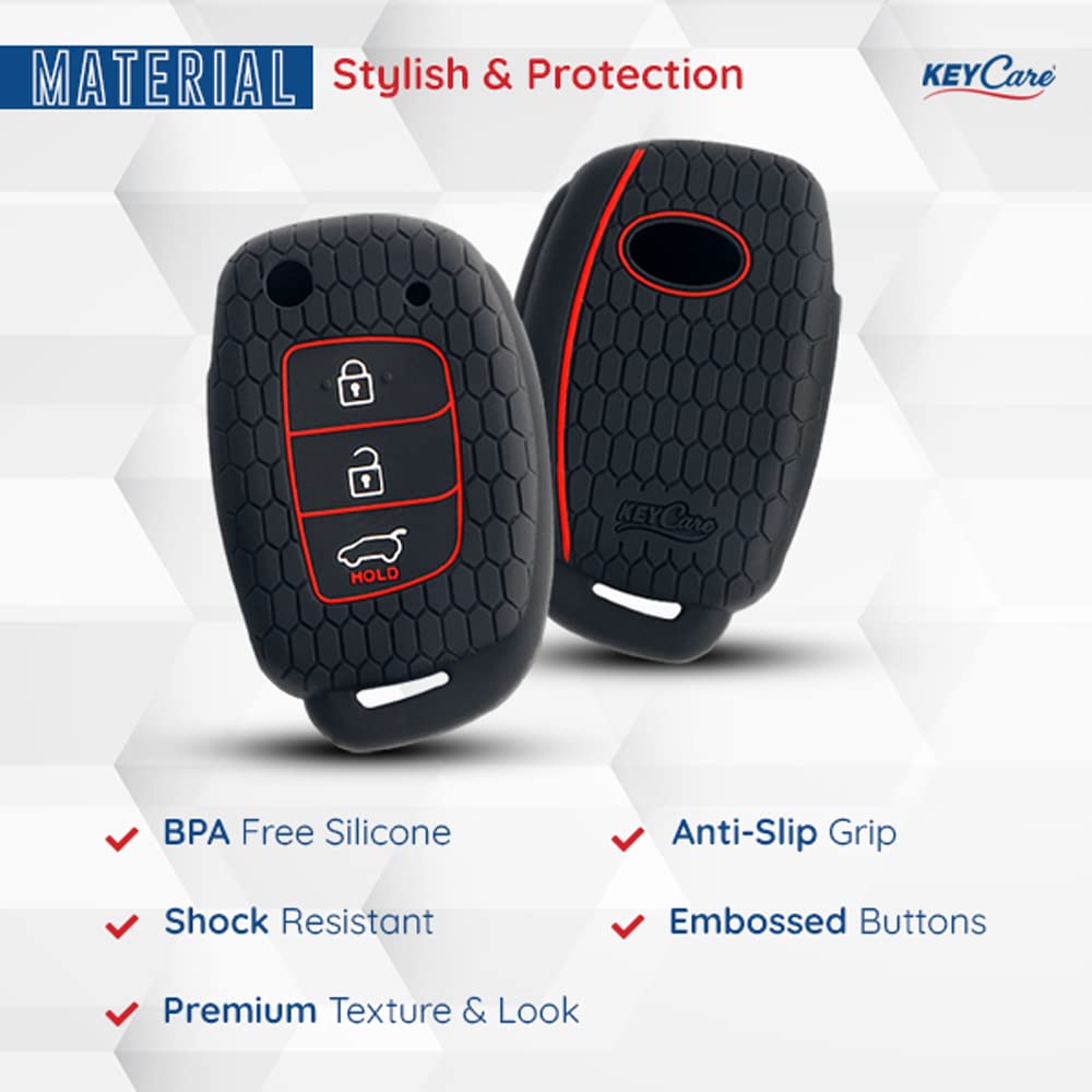 Keycare® Silicone Key Cover for Hyundai Grand i10 Nios with flip Key (Black) - View 3 of 4
