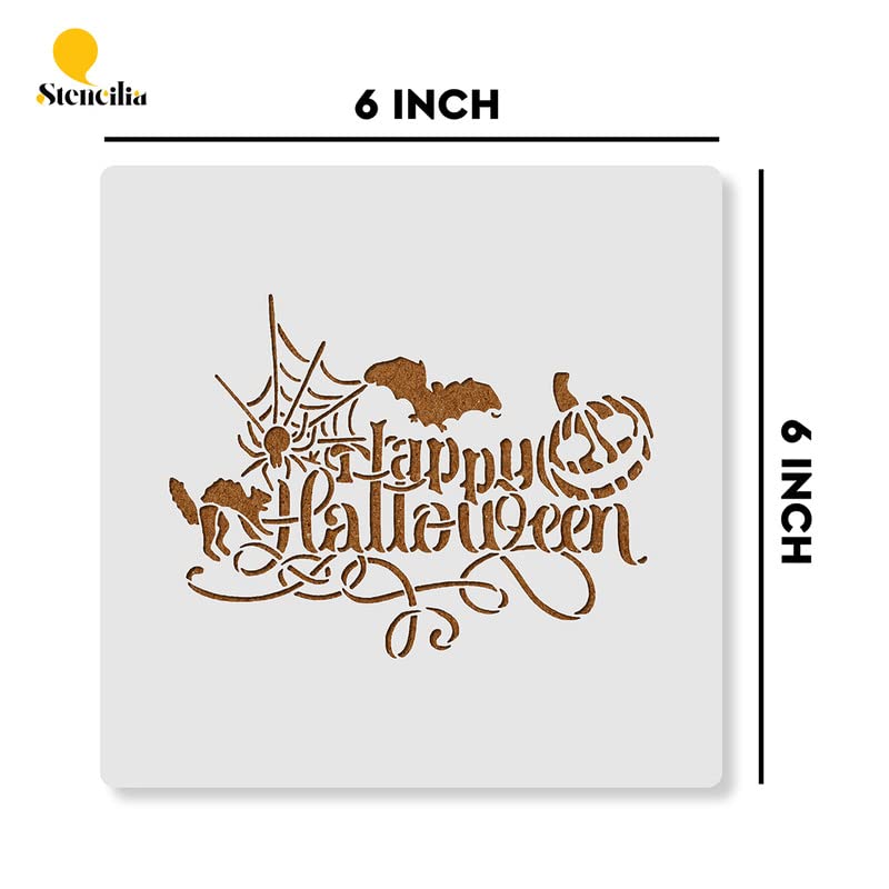 Stencilia Happy Halloween Pumpkin Stencil for Craft Painting, Scrapbooking | Small Size 6x6 inch Reusable Stencils for Painting on Wall, Fabric, Wood, and DIY Art Projects - View 4 of 4