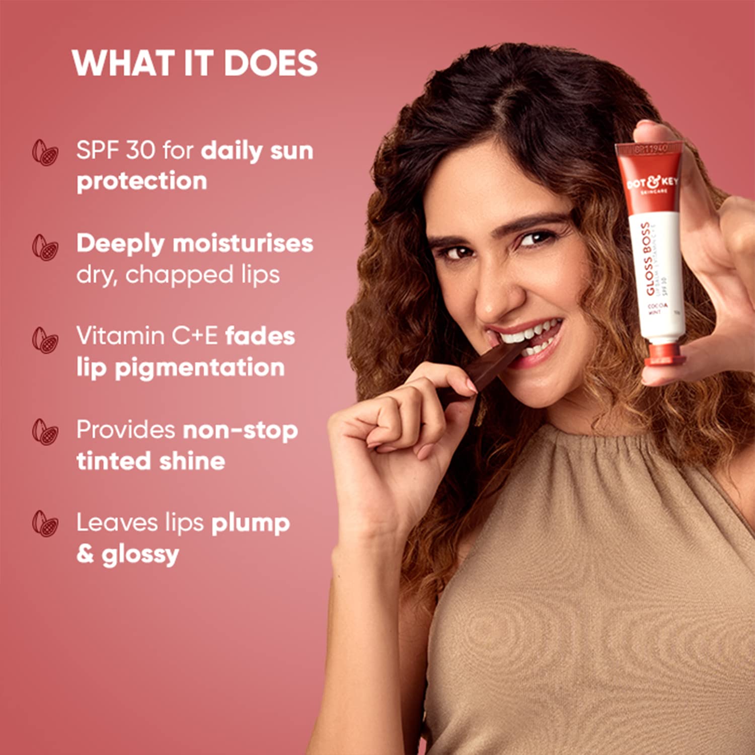 Dot &amp; Key Cocoa Lip Balm with Shea Butter for Naturally Glowing and Hydrated Lips | With SPF 30 for Sun Protection + Vitamin C + E | Lipbalm for Dry &amp; Dark Lips to Lighten | For Women | 12gm - View 5 of 7