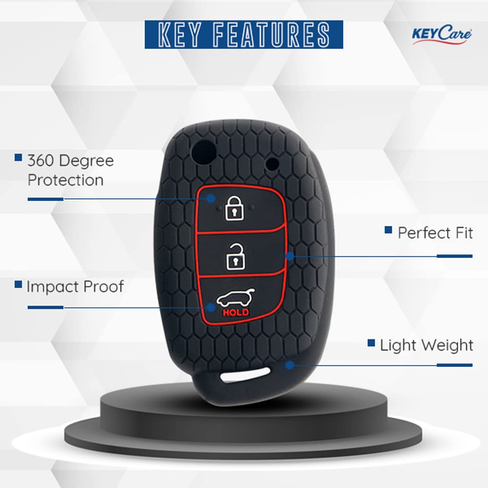 Keycare® Silicone Key Cover for Hyundai Grand i10 Nios with flip Key (Black) - View 2 of 4