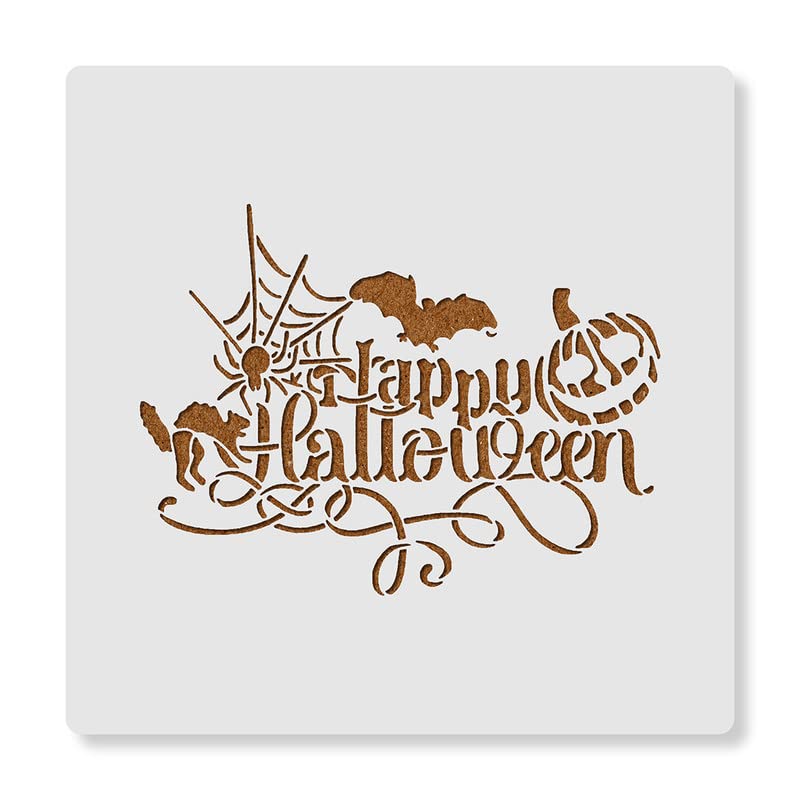 Stencilia Happy Halloween Pumpkin Stencil for Craft Painting, Scrapbooking | Small Size 6x6 inch Reusable Stencils for Painting on Wall, Fabric, Wood, and DIY Art Projects - View 2 of 4