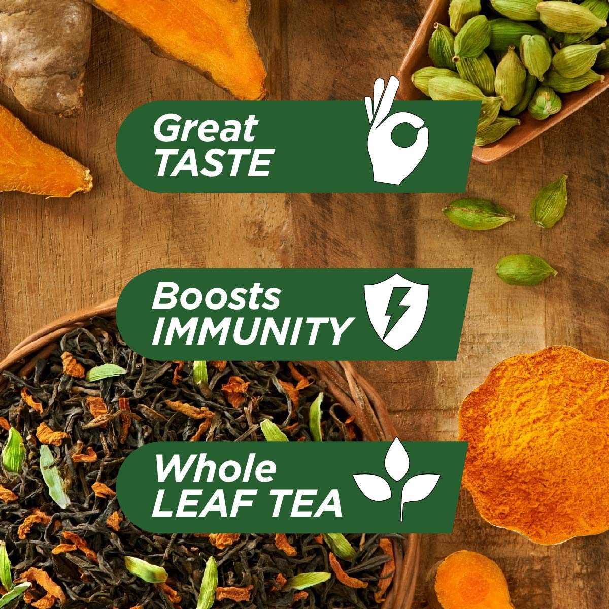 Chaayos Green Tea Bags - Turmeric Cardamom (25 Pyramid Tea Bags) | Turmeric and Cardamom Flavoured Green Tea | Green Tea | Herbal Tea | Green Tea Leaves | Detox Green Tea - View 3 of 4