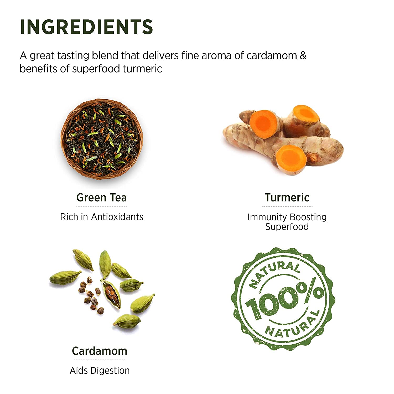 Chaayos Green Tea Bags - Turmeric Cardamom (25 Pyramid Tea Bags) | Turmeric and Cardamom Flavoured Green Tea | Green Tea | Herbal Tea | Green Tea Leaves | Detox Green Tea - View 2 of 4