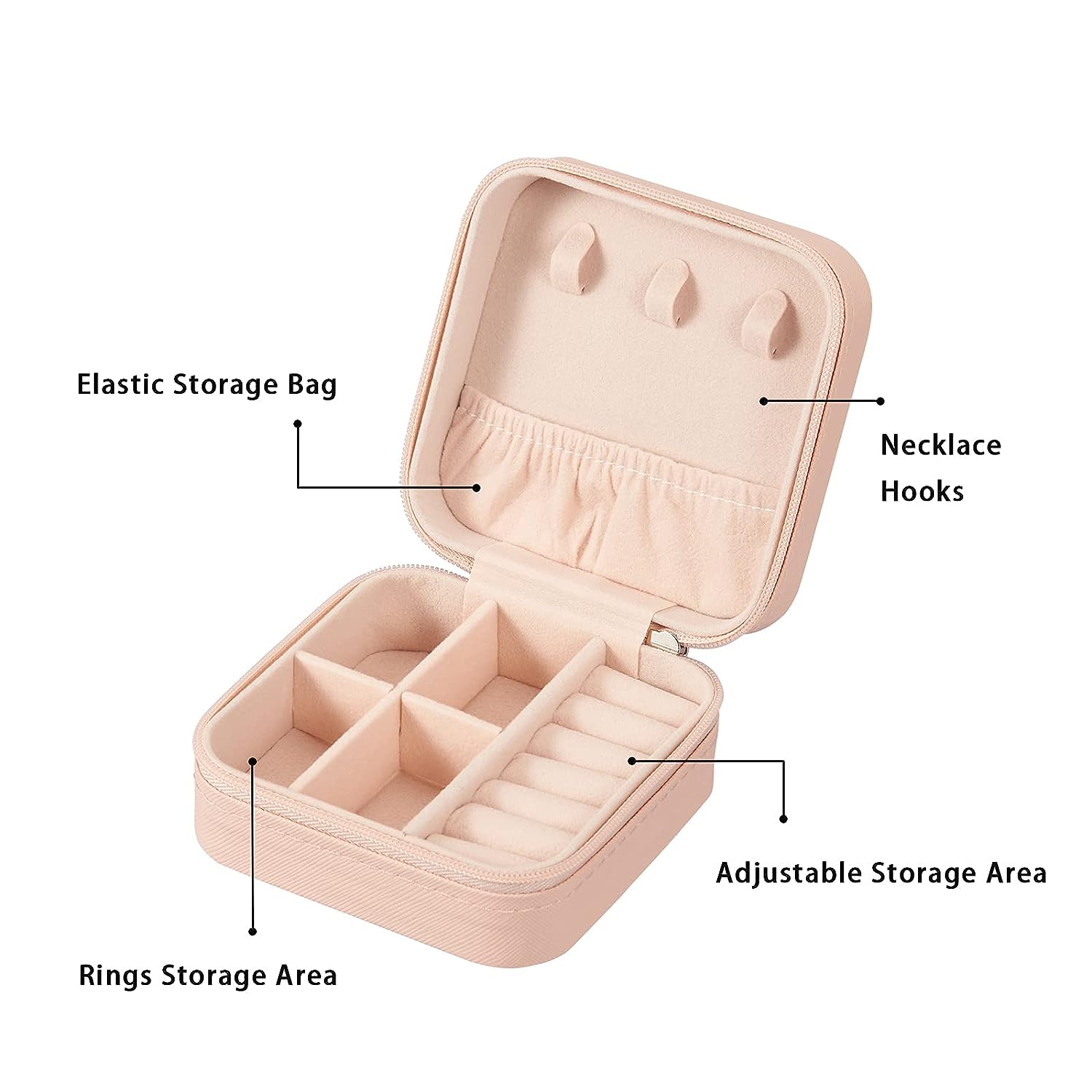 LETURE Pu Leather Small Jewelry Box, Travel Portable Jewelry Case For Ring, Pendant, Earring, Necklace, Bracelet Organizer Storage Holder Boxes (Pink) - View 4 of 4