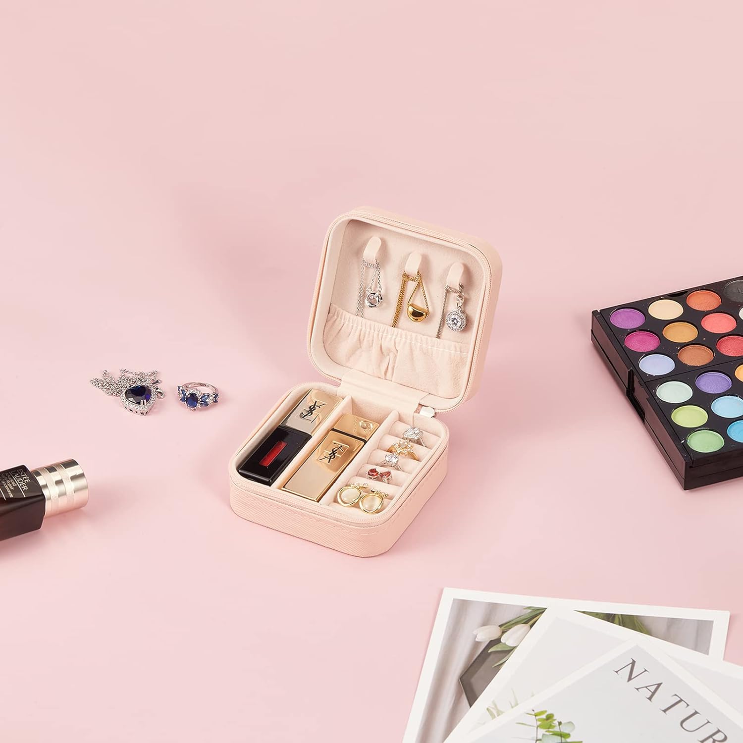 LETURE Pu Leather Small Jewelry Box, Travel Portable Jewelry Case For Ring, Pendant, Earring, Necklace, Bracelet Organizer Storage Holder Boxes (Pink) - Shop at Colombo Mall