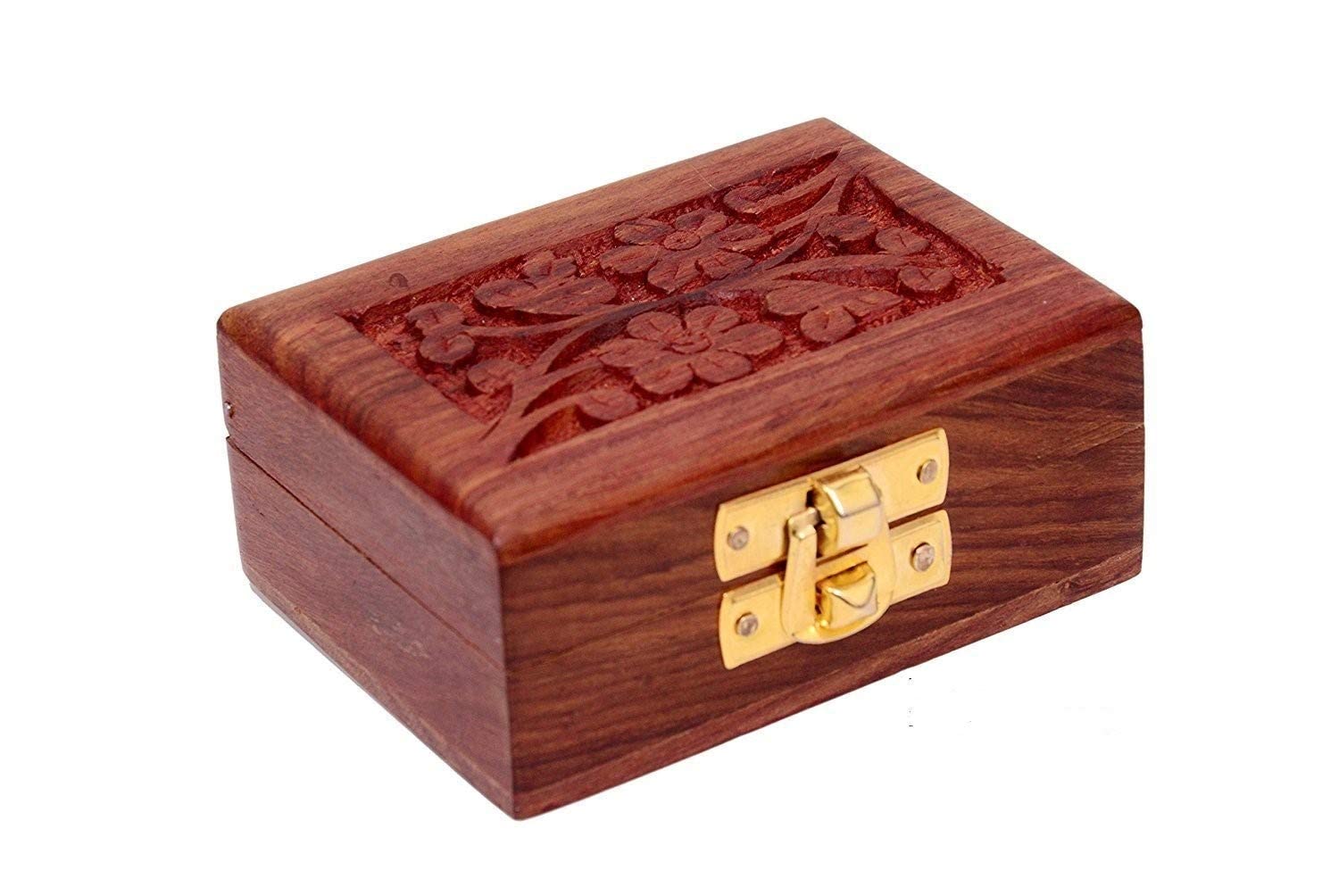 Jtku Handicraft Wooden Jewelry Box Makeup and Organizer Women Ring Storage // Earrling Bracelet Organizer//multipurpose usageu// 3.5x2.5 (LxW) inches, (Brown) - Image 3