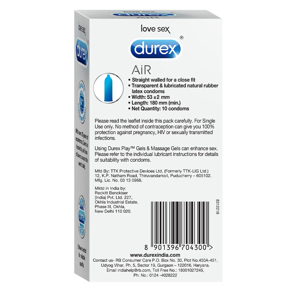 Durex Air Condoms for Men - 10 Count | Suitable for use with lubes & toys - View 2 of 3