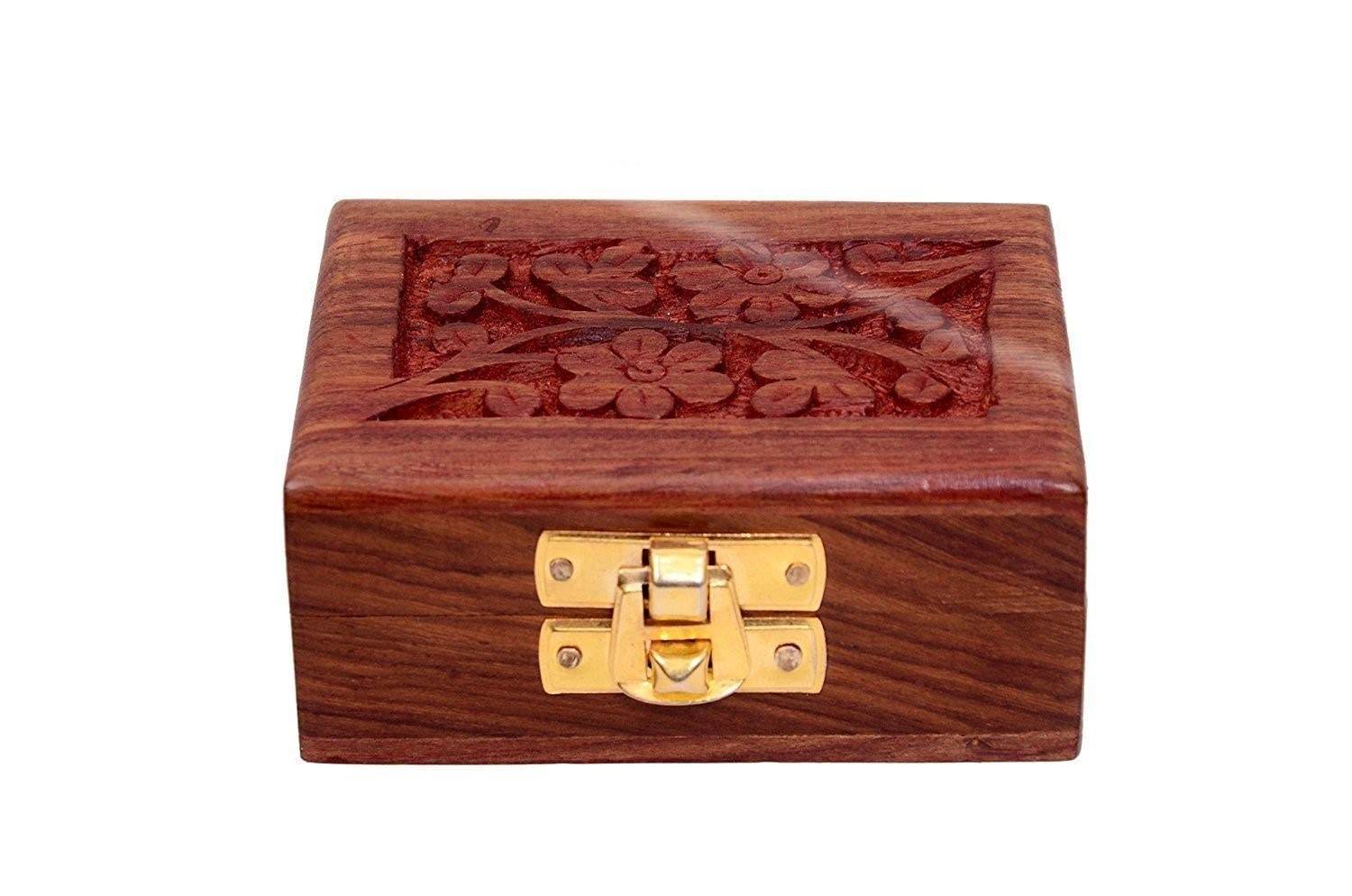 Jtku Handicraft Wooden Jewelry Box Makeup and Organizer Women Ring Storage // Earrling Bracelet Organizer//multipurpose usageu// 3.5x2.5 (LxW) inches, (Brown)