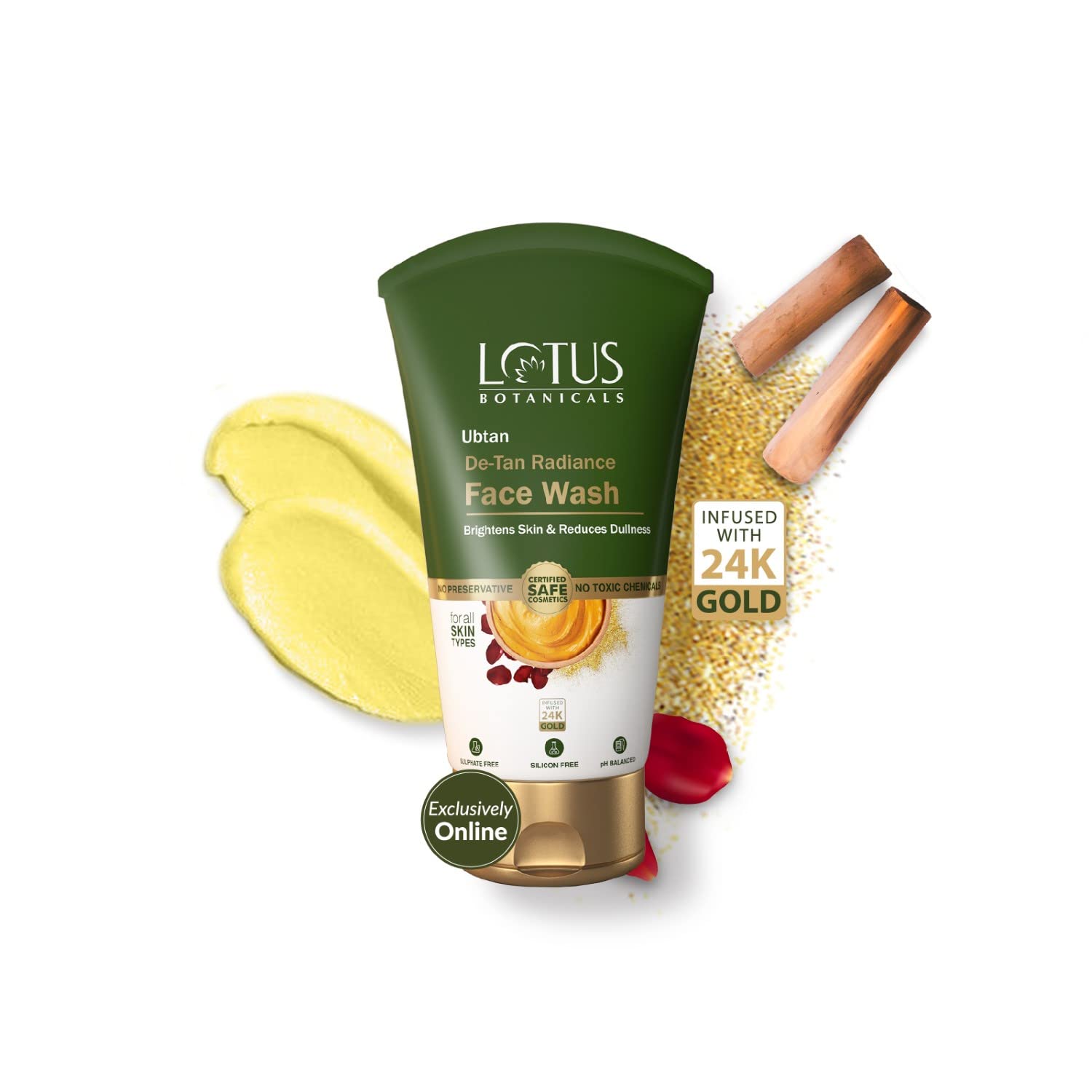 Lotus Botanicals Ubtan De-Tan Radiance Face Wash | Infused with 24K Gold | For Glowing & Rejuvenated Skin, Anti-Tan | No Silicon, No Sulphates, Non-Comedogenic, | 100ml - Shop at Colombo Mall