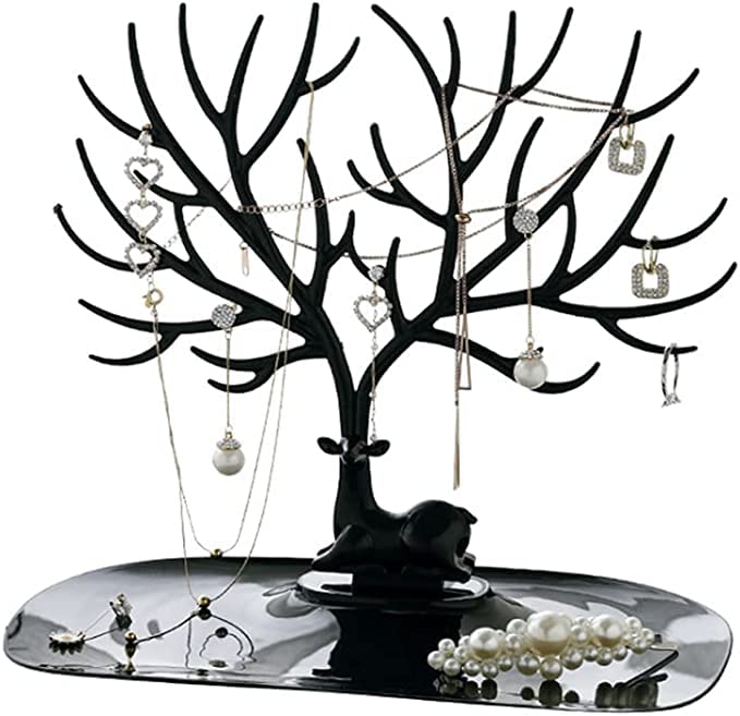 generc Shree RK Deer Tree Plastic Jewelry Case Earrings Organizer,Hook Stand Display Holder and Organizer Black - View 2 of 3