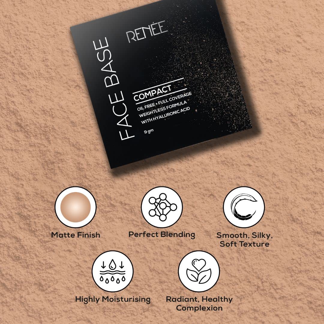 RENEE Face Base Compact Powder Walnut Beige 9gm| Enriched with Hyaluronic Acid &amp; Vitamin E| Long-lasting, Easy Blend, Matte Finish - View 2 of 3