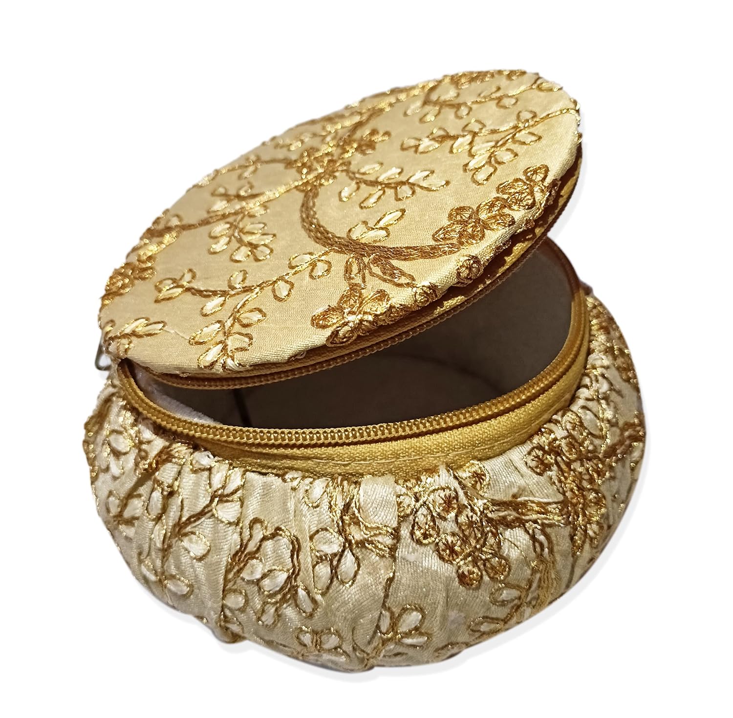 Albikr Embroidery matca shape Bangle Box Jewelry Organizer Box Earring Storage Box, Wedding Return Gift for women Bridal Gift Storage Box (Golden) - View 3 of 3