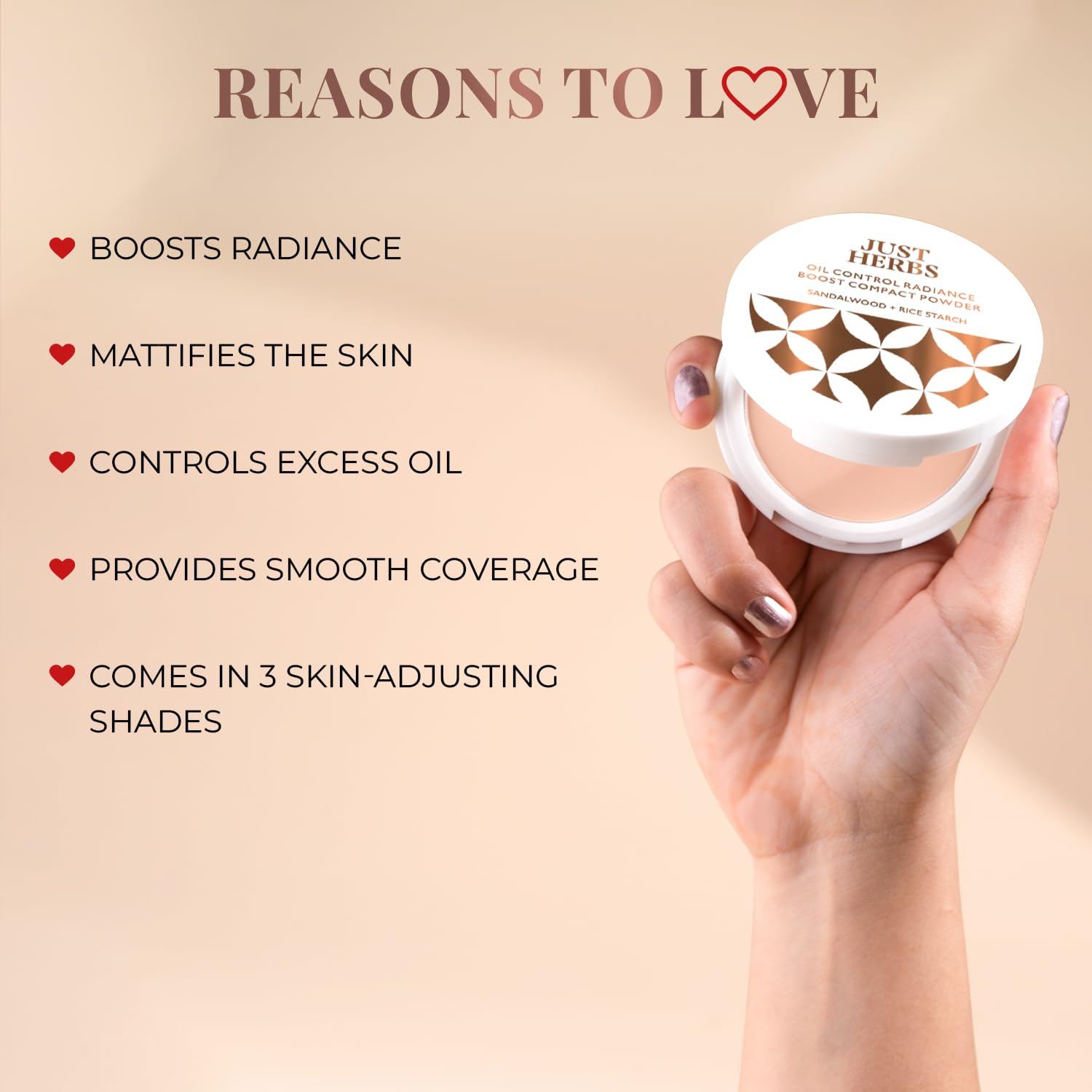 Just Herbs Oil Control Radiance Booster Age Defying Compact Powder for face Makeup 9g - View 2 of 3