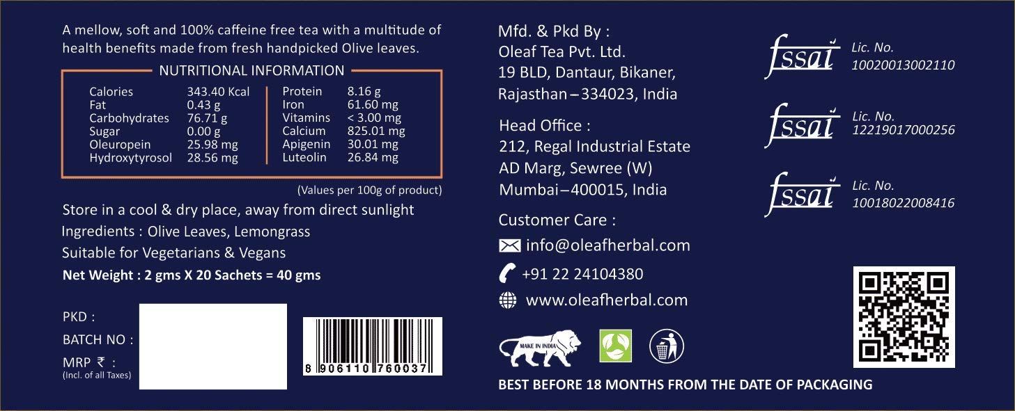 Oleaf Olive Leaf - Herbal Tea (Lemongrass Flavour) x 20 Tea Bags | Herbal Tea for Immunity | Green Tea Olive Tea in Pyramid Tea Bags | Organic Tea - View 2 of 4