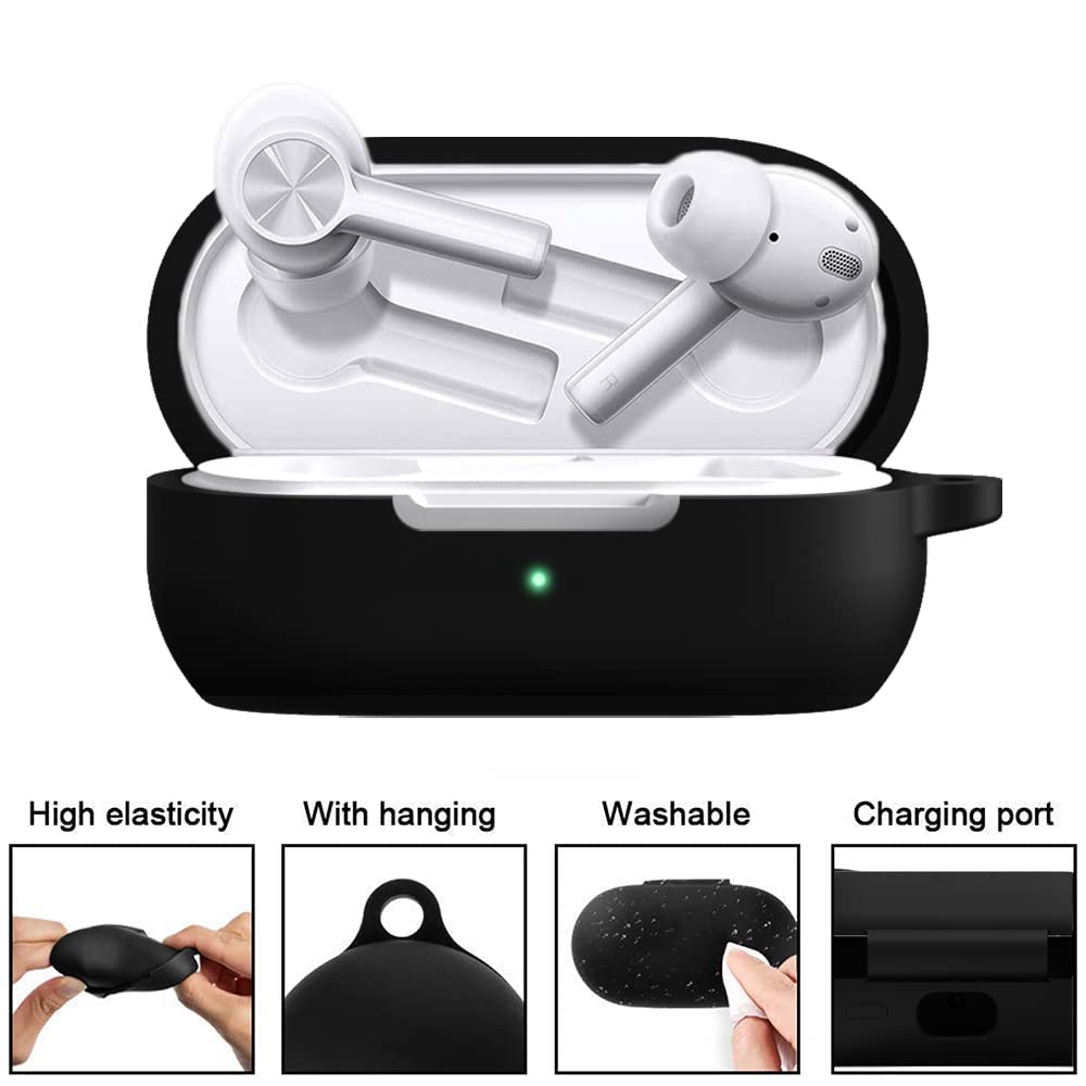 Sounce Earphone Case Cover Compatible for OnePlus Buds Z2, Soft Silicone Skin Case Cover Shock-Absorbing Protective Case with Keychain [Front LED Visible](Black) - View 3 of 3